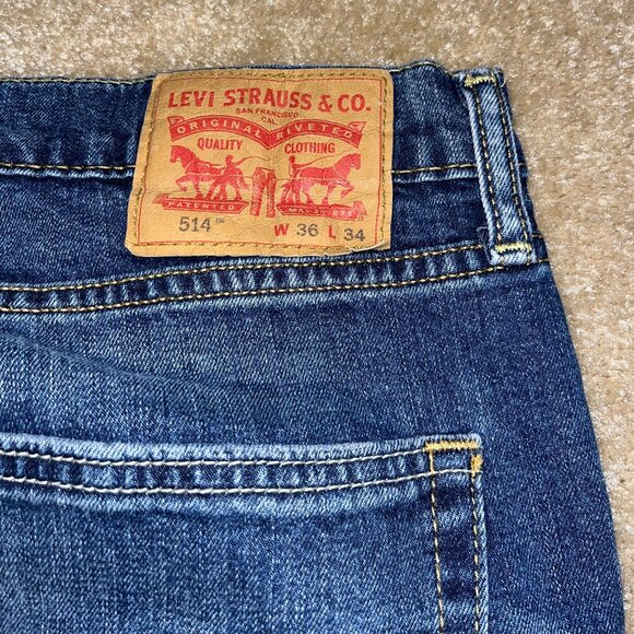 Levis Sz 36W 34L Men’s 514 Dark Blue Boot Cut Straight Leg Jeans - Picture 5 of 7